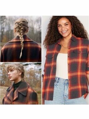 OLD NAVY Taylor Swift Evermore Plaid Flannel Boyfriend Shirt 3X